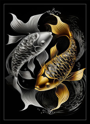 SHOWCASE ARTS VASTU 2 GOLDEN FISH Digital Reprint 14 inch x 10 inch Painting(With Frame)