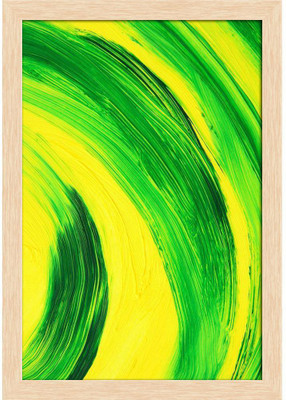 Artzfolio Green & Yellow Abstract Curves Canvas Painting Natural Brown Frame 16x23.5inch Digital Reprint 23.5 inch x 16 inch Painting(With Frame)