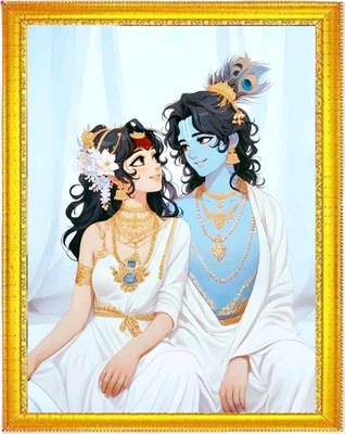 Shotiva Radha Krishna Ji MDF Photo Frame | Spiritual Wall & Table Decor Divine Love Art Digital Reprint 7 inch x 5 inch Painting(With Frame)