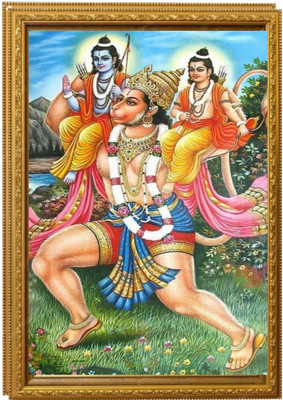 shri veer balaji enterprises Hanuman Carrying Lord Rama and Lakshmana Framed Art Acrylic 12 inch x 9 inch Painting(With Frame)