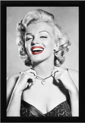 Braj Art Gallery Marilyn Monroe wearing Moon of Baroda Diamond B&W Photo Frame Digital Reprint 19.5 inch x 13.5 inch Painting(With Frame)