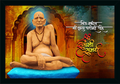 Dharvika Innovations Shri Swami Samarth Photo Frame Home Decorative Gift Item with Synthetic Frame Digital Reprint 20 inch x 14 inch Painting(With Frame)