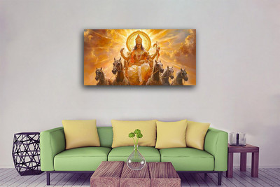 Aadee craft Surya Dev Wall Art – Modern Skyline Reflection Canvas (24x48 Inch) Canvas 24 inch x 48 inch Painting(Without Frame)