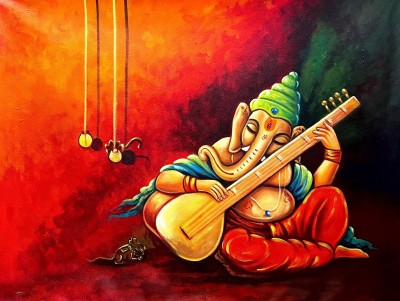 ANSHUL INTERNET ANSHUL INTERNET CANVAS PAINTING GANESH 11 Canvas 48 inch x 24 inch Painting(Without Frame)