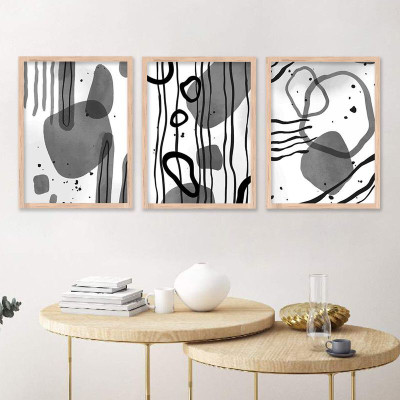 KALIT KALA DECOR Abstract art Digital Paintings with Frame Acrylic 18 inch x 14 inch Painting(With Frame, Pack of 3)