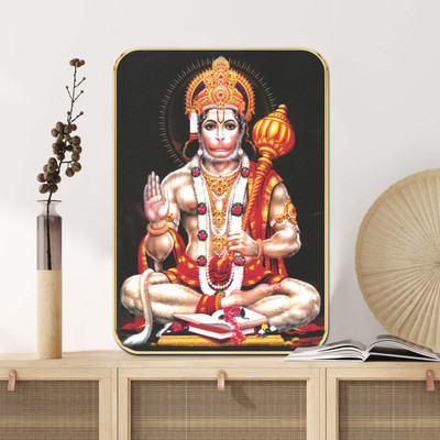 Aartify Hanuman Ji Wall Art| Spiritual Hindu God Wall Art on MDF Board with Golden Frame Digital Reprint 19.5 inch x 13.5 inch Painting(With Frame)
