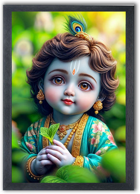 Devatwal Lord Krishna / Bal Krishna Photo Frame For Wall Mounted Painting Digital Reprint 10 inch x 14 inch Painting(With Frame)