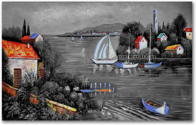 Anweshas Rolled Canvas Painting Without Frame for Home & Office - Lake View Canvas 20 inch x 32 inch Painting(Without Frame)