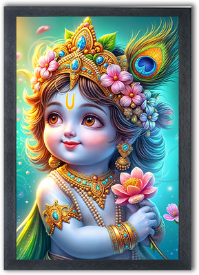 Devatwal Lord Krishna / Bal Krishna Photo Frame For Wall Mounted Painting Digital Reprint 10 inch x 14 inch Painting(With Frame)