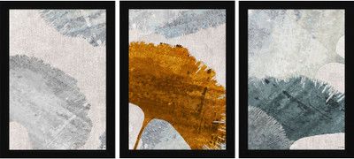FRIZZY ARTS Modern Abstract Flowers and Golden Leaves Wall Art Digital Reprint 13 inch x 10 inch Painting(With Frame, Pack of 3)