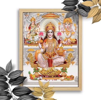 GoArt Lord Mahalakshmi Ganesh ji Wall Frame Poster with Frame wall hanging Art-57 Digital Reprint 14 inch x 11 inch Painting(With Frame)