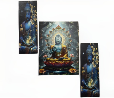 Tulsi art and craft As0036 Gautam Buddha Digital Reprint 20 inch x 1.5 inch Painting(Without Frame, Pack of 3)
