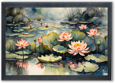 Shree Shyam Lotus Painting Photo Frame For Wall Mounted Painting (10 * 14 Inches) Digital Reprint 14 inch x 10 inch Painting(With Frame)