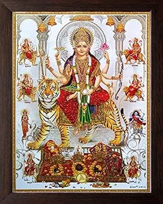 LVY ART Goddess Durga/Ambe/Sherawali Maa with his 9 Form Digital Reprint 13 inch x 9 inch Painting(With Frame)