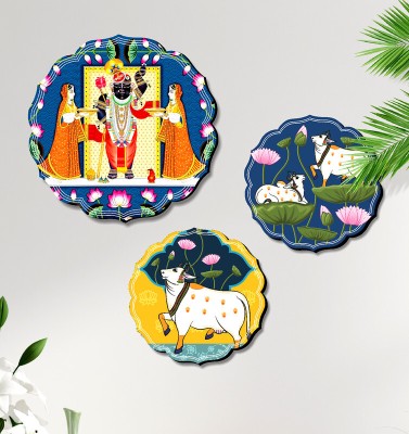 saf Round Shape Set of 3 Shree Nath Ji MDF Painting for Home Décor JLR44-S2L1 Digital Reprint 12 inch x 12 inch Painting(Without Frame, Pack of 3)