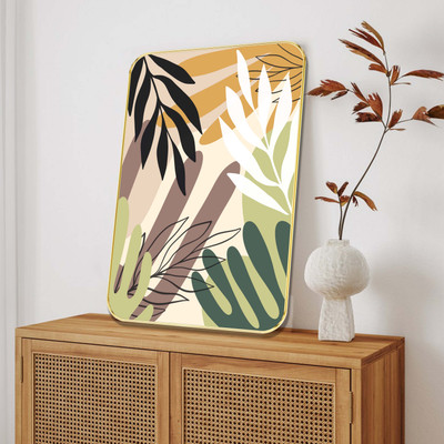 saf Abstract Tropical Leaf Canvas Wall Art with Gold Frame Digital Reprint 24 inch x 18 inch Painting(With Frame)