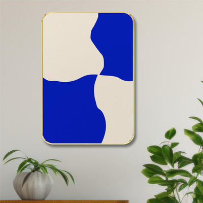 Aartify Modern Abstract Blue & Beige Wall Art | Minimalist Curved Pattern Painting Digital Reprint 24 inch x 18 inch Painting(With Frame)