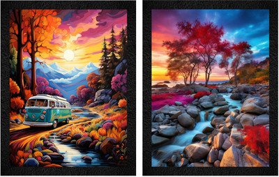 WALL PROFILE Paintings for Wall Decoration Digital Reprint 14 inch x 11 inch Painting(With Frame, Pack of 2)