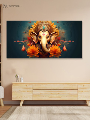 nestroots Divine Lord Ganesa in oral aesthetic | Single Frame | 24X48 Canvas 48 inch x 24 inch Painting(With Frame)