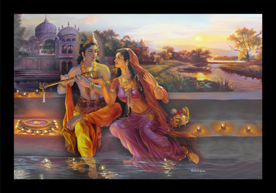 jog craft radha krishna painting| radha krishna photo frame Digital Reprint 14 inch x 20 inch Painting(With Frame)