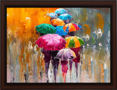 Masstone People with Umbrella Abstract Art UV Matt Textured Effect Framed HD Digital Reprint 11 inch x 14 inch Painting(With Frame)