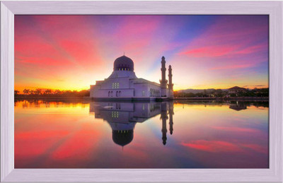 Artzfolio Mirror Reflection Of Likas Mosque Canvas Painting White Frame 22.5x14inch Canvas 14 inch x 22.5 inch Painting(With Frame)