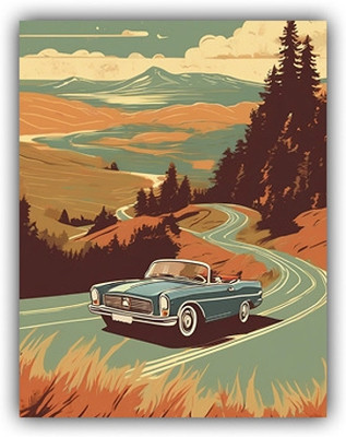 wallartvibes Retro Car Canvas 18 inch x 12 inch Painting(With Frame)