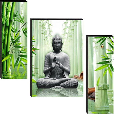 HALRE Set Of 3 Lord Buddha Home Décor 3D_P29 Digital Reprint 12 inch x 18 inch Painting(Without Frame, Pack of 3)