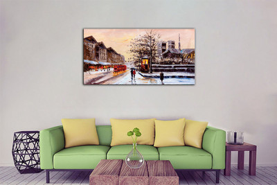 Aadee craft Snow-Covered London Street – Textured Canvas Wall Art for Home & Office Canvas 24 inch x 48 inch Painting(Without Frame)