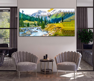 Aadee craft Mountain Tree & Water Scenery Wall Art Canvas Print– 24x48 In Canvas 24 inch x 48 inch Painting(Without Frame)