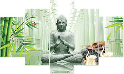 Agastya Craft Lord Buddha MDF UV Textured wall painting for Home decoration Digital Reprint 17 inch x 30 inch Painting(With Frame, Pack of 5)