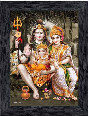 ag pro comfort Maa Parvati Ganesh, Kartikey and Shiv Shankar Digital Reprint 10 inch x 8 inch Painting(With Frame)