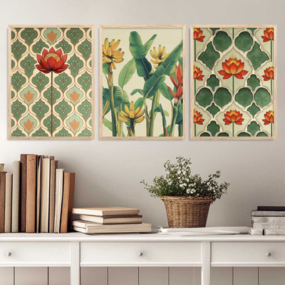 PIXSIN Traditional Wall Art Home Decor Wall Painting For Living Room Office Bedroom Digital Reprint 17 inch x 13 inch Painting(With Frame, Pack of 3)