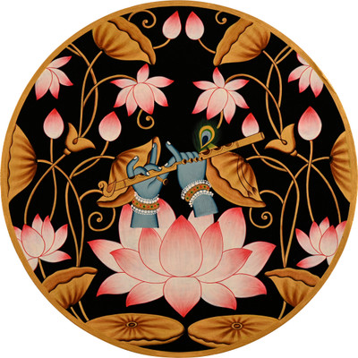 ArtSage ArtSage Exclusive, Pichwai hand-painted art work, Pichwai Krishna ji decor plate Canvas 17.7 inch x 17.7 inch Painting(Without Frame)
