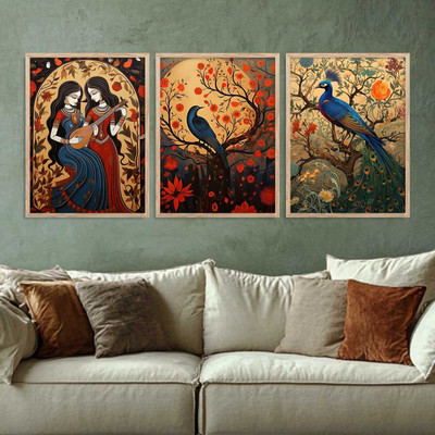 Mmory Wall Art Home Wall Painting For Living Room Office Bedroom Digital Reprint 17 inch x 13 inch Painting(With Frame, Pack of 3)