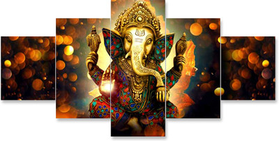 Agastya Craft Lord Ganesha MDF UV Textured wall painting for Home decoration Digital Reprint 24 inch x 47 inch Painting(With Frame, Pack of 5)