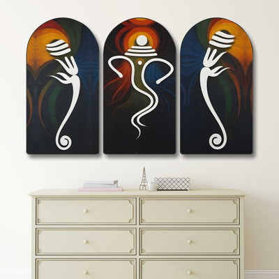 Aartify Abstract Lord Ganesha Wall Decor | Modern Spiritual Artwork for Living Room Digital Reprint 30 inch x 20 inch Painting(With Frame, Pack of 3)
