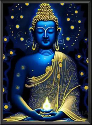 Sanvik Creations Lord Gautam Buddha Glowing Photo Frame On MDF Wood for Wall Decoration, Digital Reprint 7 inch x 5 inch Painting(With Frame)