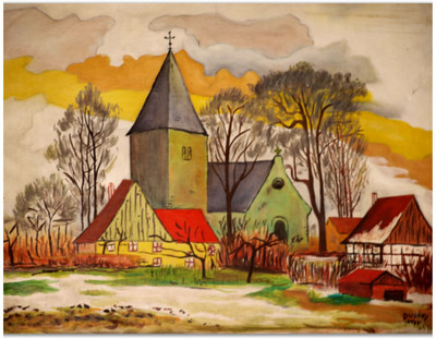 inephos The Village Church - Countryside Theme Beautiful Wall Painting 91Cm X 76Cm Digital Reprint 36 inch x 36 inch Painting(Without Frame)
