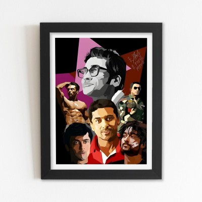 Yuckquee South Indian Actors (Super Star) Framed Poster (Size: 10 X 13 Inch) Digital Reprint 13 inch x 10 inch Painting(With Frame)