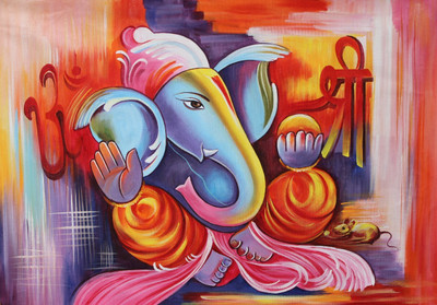 101 DESIGNS POINT 101 DESIGNS GANESH (MODEL NO 22 Canvas 18 inch x 12 inch Painting(Without Frame)