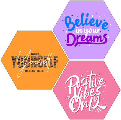 saf Set of 3 Hexagon UV Textured Digital Reprint 17 inch x 17 inch Painting(Without Frame, Pack of 3)
