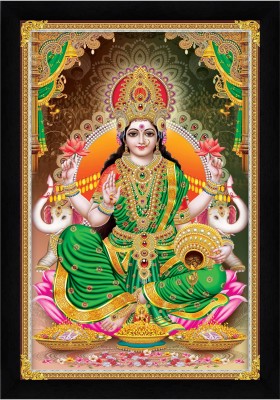 Indianara Goddess Laxmi Without Glass Framed Art Print for Room Decor Digital Reprint 20 inch x 14 inch Painting(With Frame)