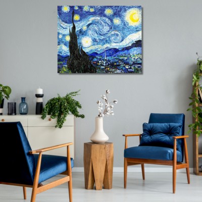 Viventiq vincent van gogh starry nights painting (without frame) Canvas 24 inch x 36 inch Painting(Without Frame)