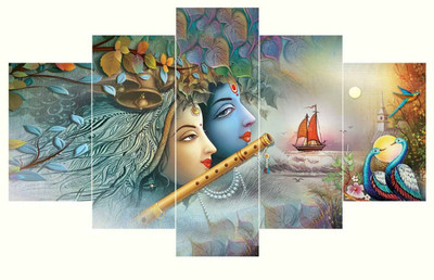 Masstone Radha Krishna Wall Painting for Bedroom with Frame, Digital Reprint 17 inch x 30 inch Painting(With Frame, Pack of 5)