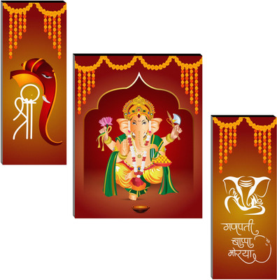 Indianara Set of 3 Lord Ganesha MDF Art Painting without glass Digital Reprint 12 inch x 18 inch Painting(Without Frame, Pack of 3)
