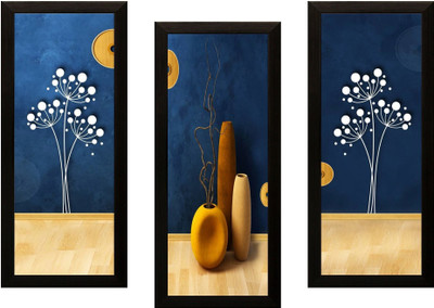 saf SET OF 3 FLOWER Digital Reprint 17 inch x 24 inch Painting(With Frame, Pack of 3)