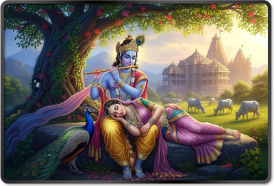 Indianara Radha Krishna Painting for Living | Bedroom | Pooja Room | Hotel Digital Reprint 12 inch x 18 inch Painting(With Frame)