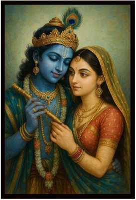Dekozi DEKOZI Canvas Krishna and Radha Eternal Love Wall Art – Classic Portrait Digital Reprint 12 inch x 8 inch Painting(With Frame)
