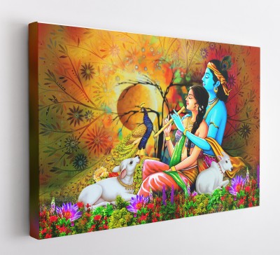 GIFTMASTER Radhe Krishna Print Home Decor sri krishna photo frame Canvas 20 inch x 30 inch Painting(With Frame)